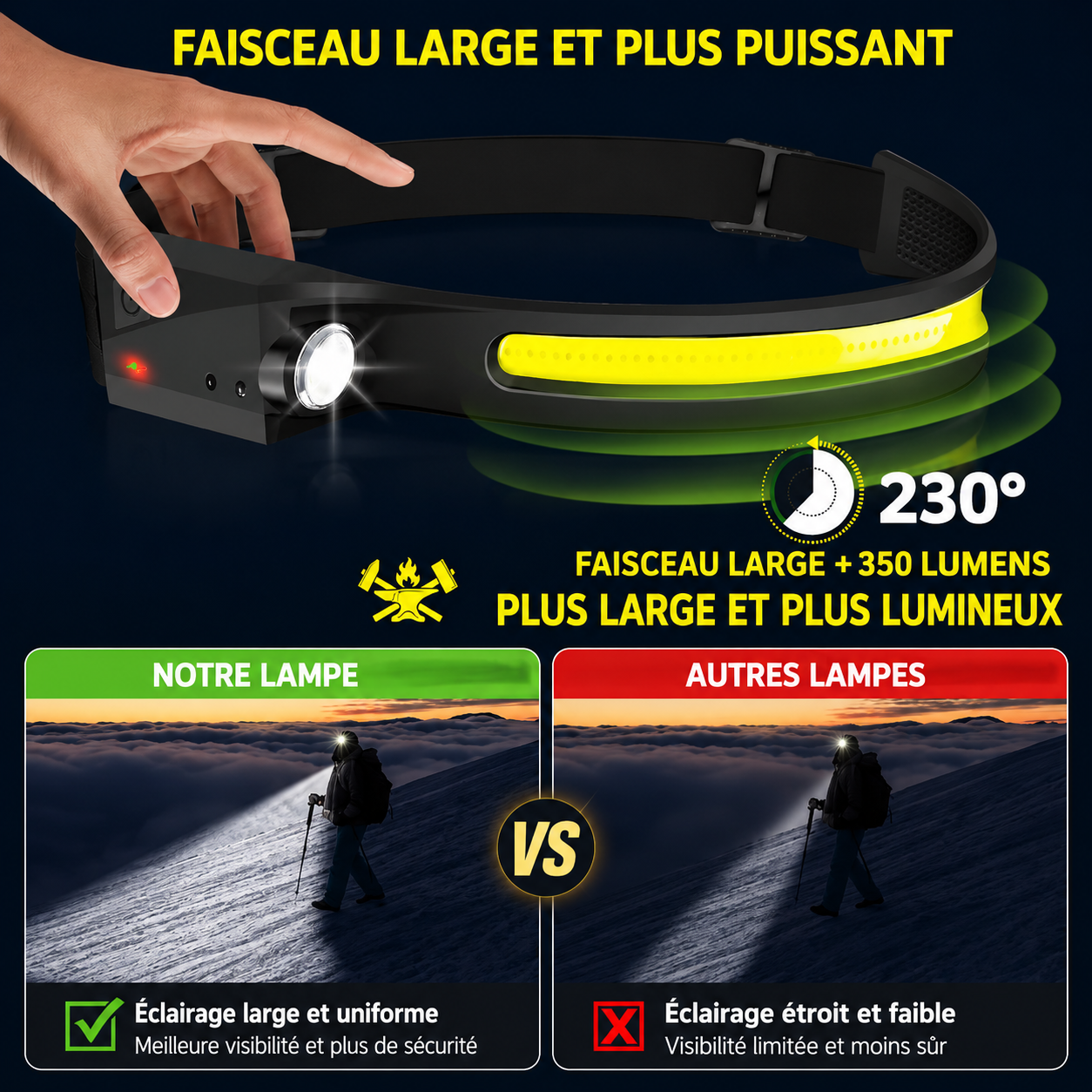 Lampe Frontale LED Rechargeable – Capteur de Mouvement