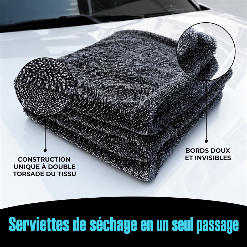 Serviette Microfibre 1300 GSM Ultra Absorbante 40x40cm – Séchage Auto Sans Traces