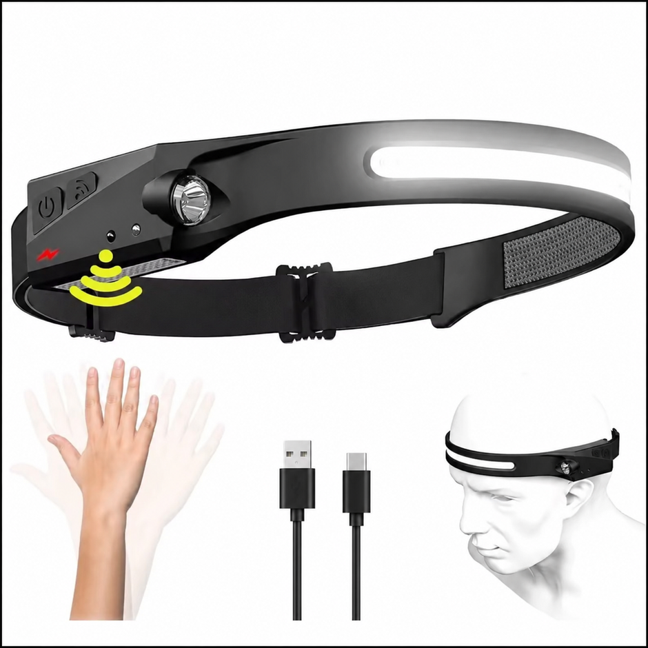 Lampe Frontale LED Rechargeable – Capteur de Mouvement