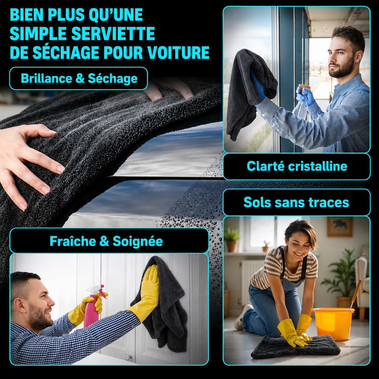 Serviette Microfibre 1300 GSM Ultra Absorbante 40x40cm – Séchage Auto Sans Traces