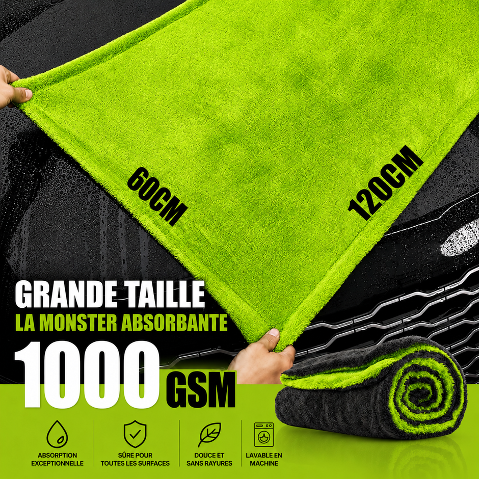 Serviette Microfibre Monster Absorbante 1000 GSM – 60 × 120 cm | Séchage Ultra Rapide