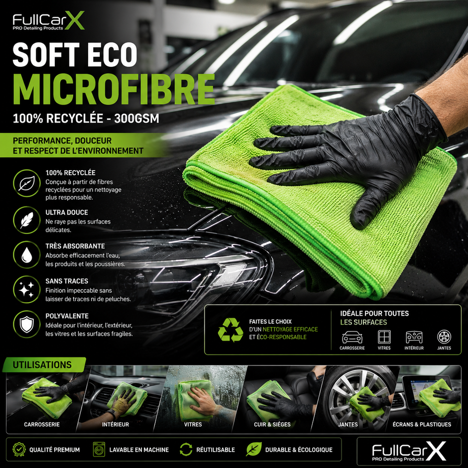 Soft ECO Microfibre 40x40 cm – 100% Recyclée | FULL CAR X