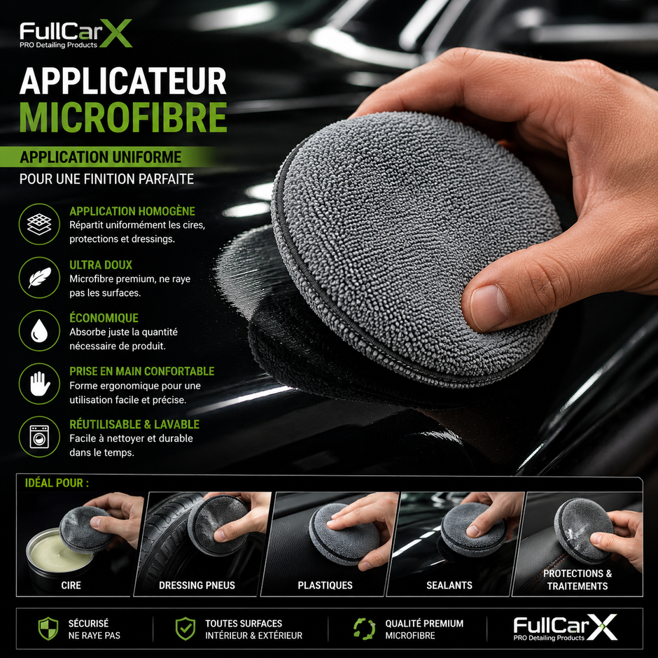 Applicateur Microfibre Premium – Éponge pour Cire & Dressing | FULL CAR X