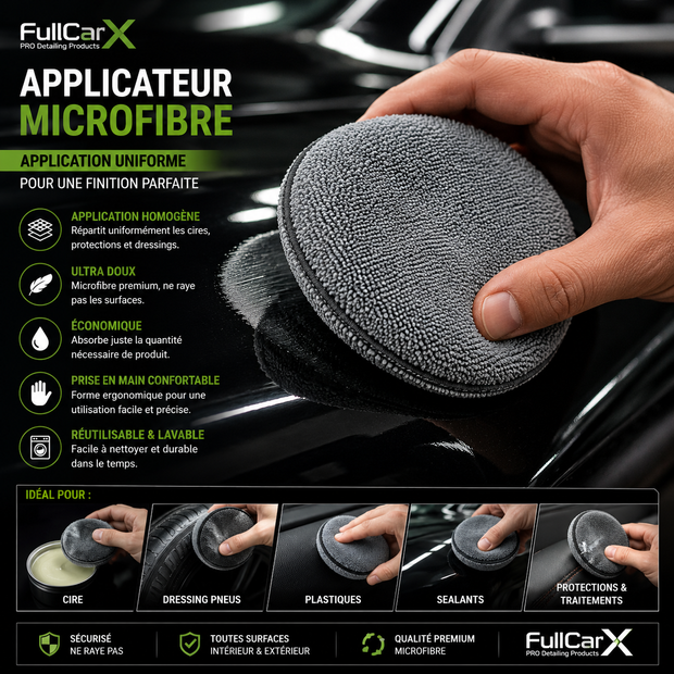 Applicateur Microfibre Premium – Éponge pour Cire & Dressing | FULL CAR X