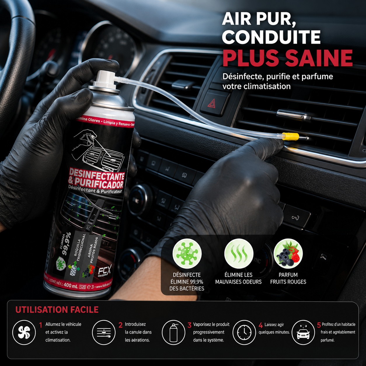 Désinfectant & Purificateur Climatisation – Fruits Rouges 400ml